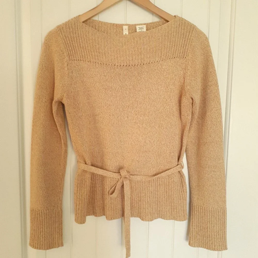 Moth Boatneck Cotton Sweater With Self Belt Gold Yellow Size S